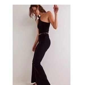 NWT FREE PEOPLE CRVY Karma Cord Flare Jeans WTF $128 X-SMALL Jet Black